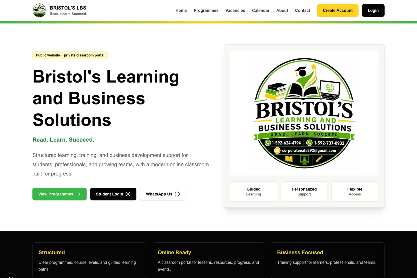 Bristol's Learning and Business Solutions — Learning Platform — website preview screenshot
