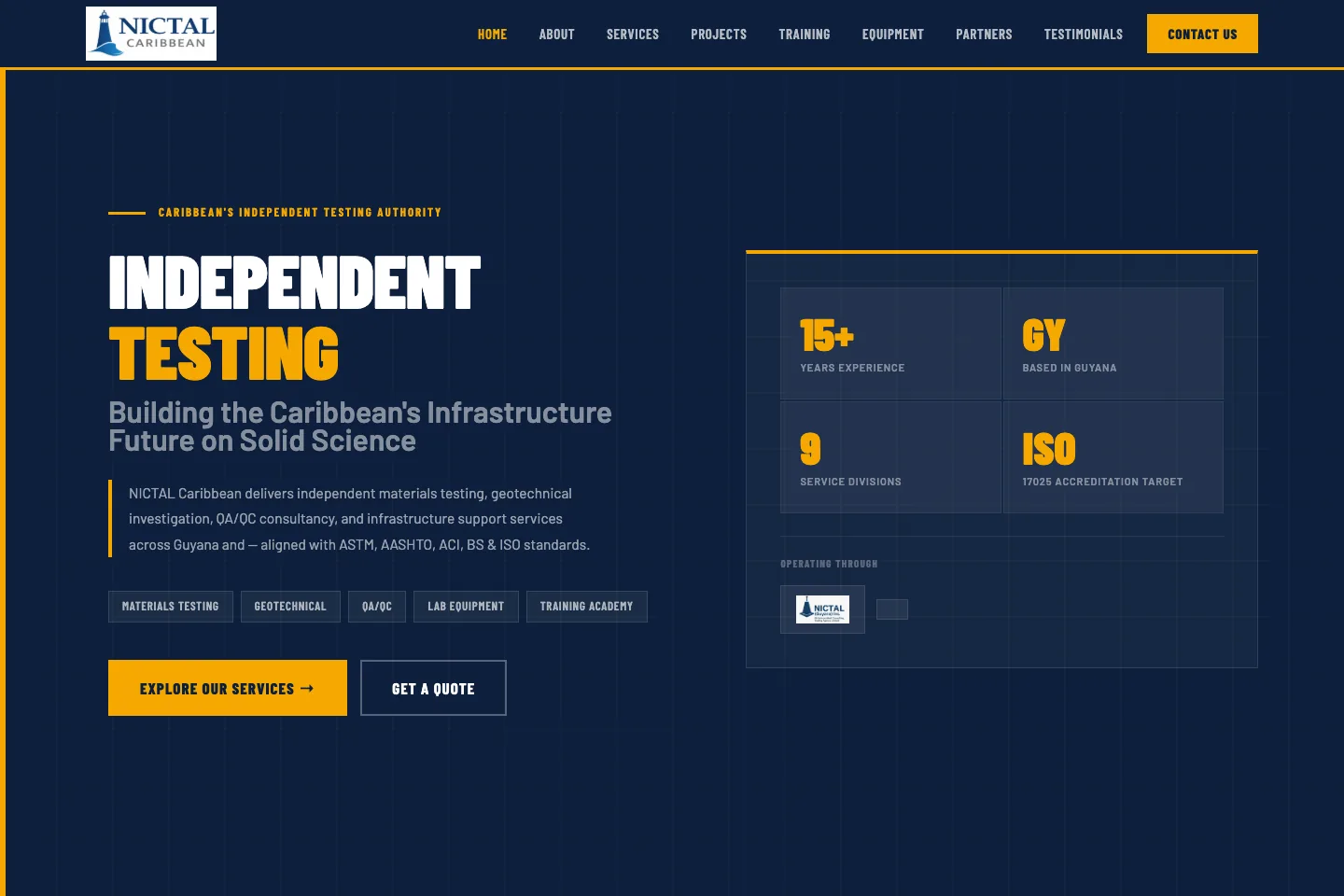 NICTAL Caribbean — Materials Testing & Training Website — website preview screenshot
