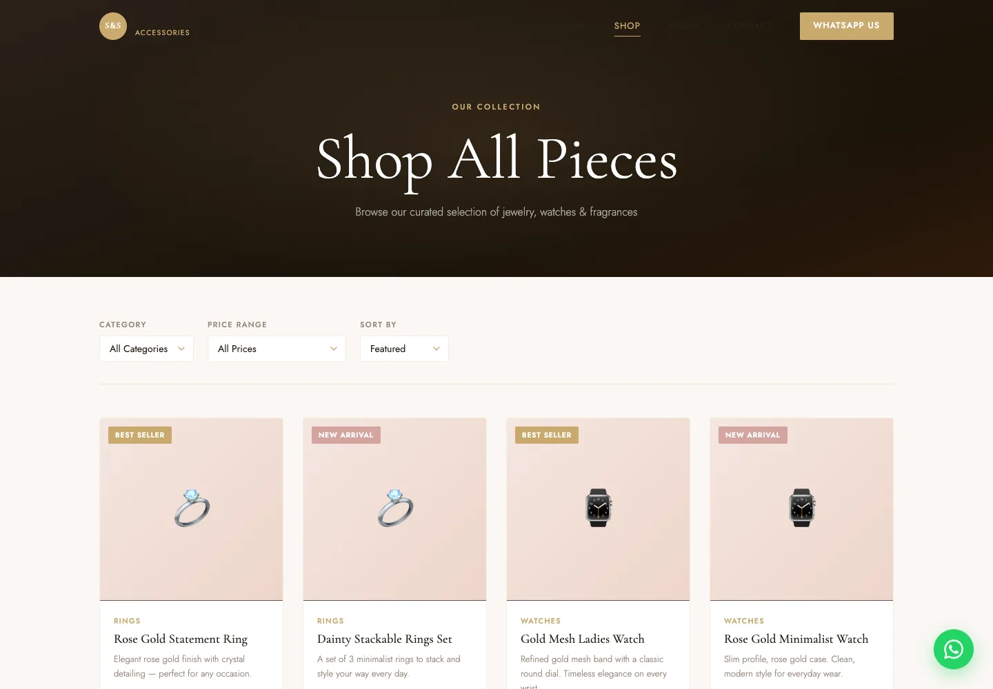 Shine & Style Accessories — Ecommerce Catalog Website — additional page screenshot