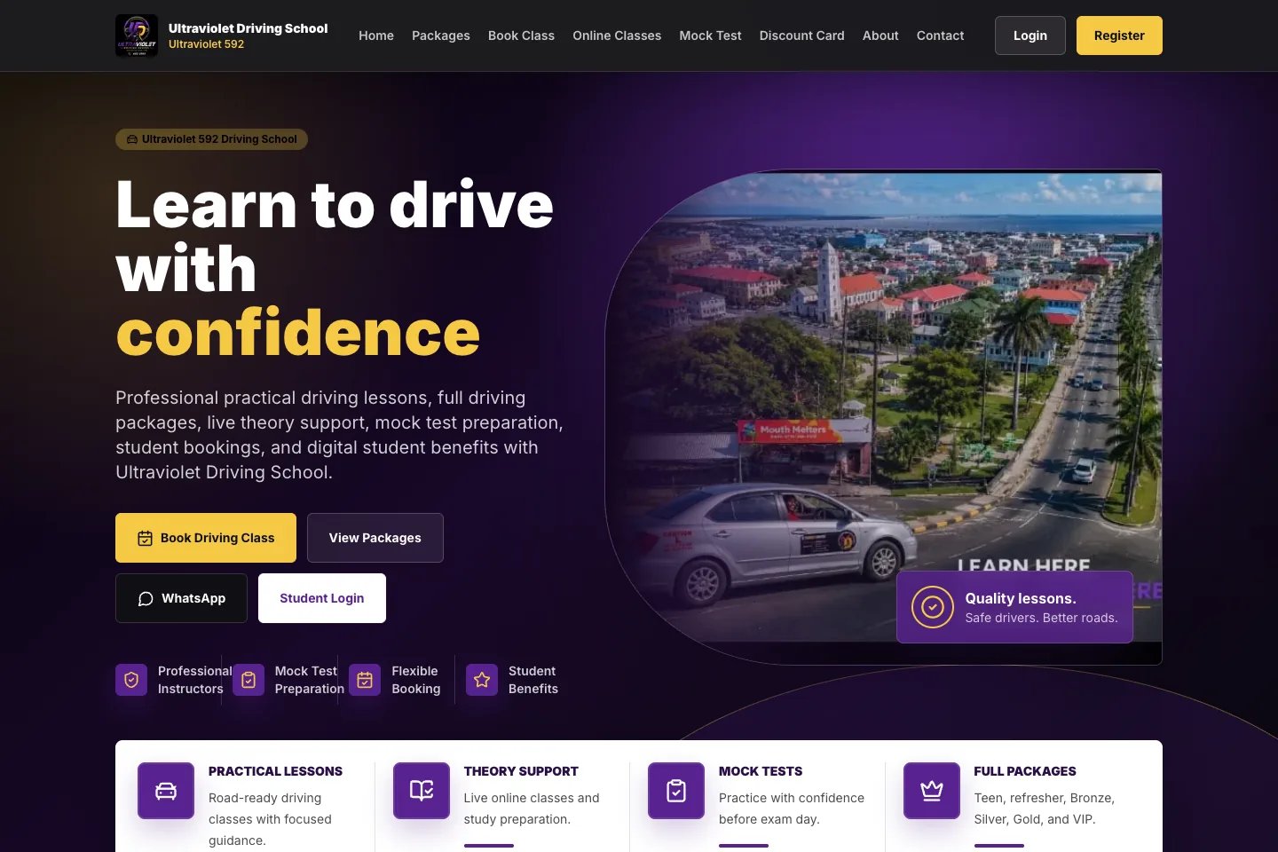 Ultraviolet Driving School — Booking & Student Portal — website preview screenshot